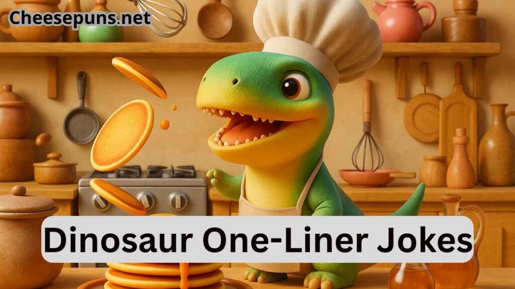 A fun illustration of kids laughing with cartoon dinosaurs, sharing jokes together.