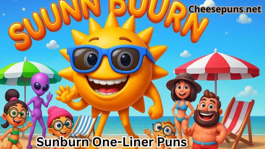 A vibrant design highlighting funny sunburn jokes that bring smiles to sun-kissed skin.
